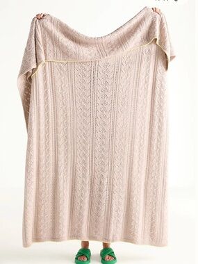 Sabrina Cotton Knit Throw Blanket - Blush Pink with Pale blue trim NWT
